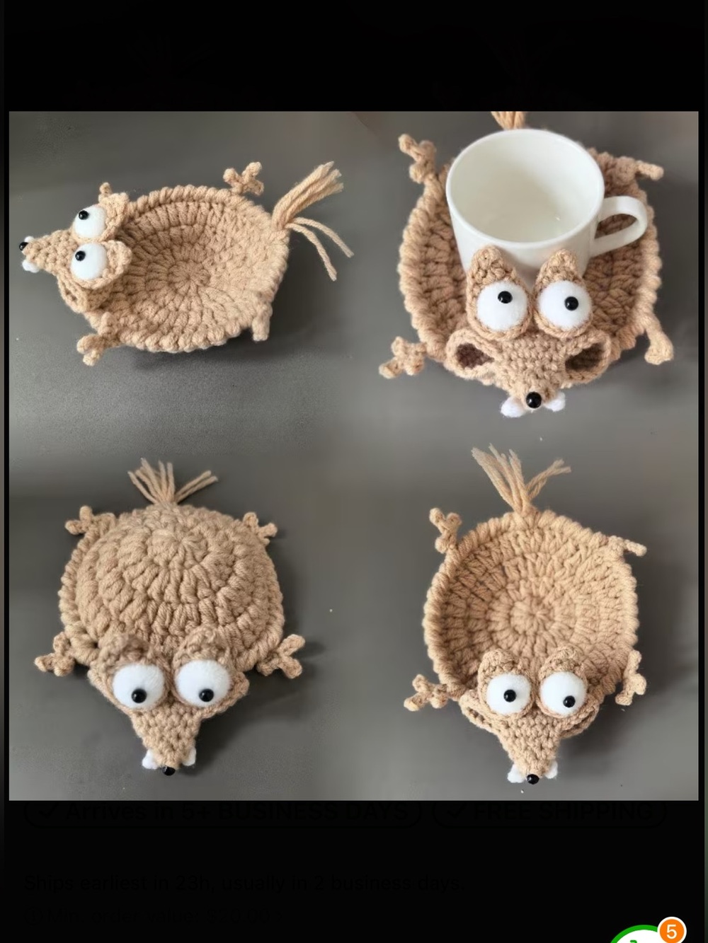 Funny Crochet Squirrel Coaster – New